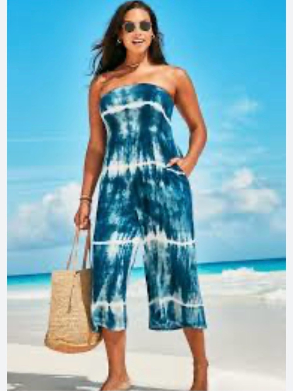 Blue Tie-Dye Strapless Wide-Leg cropped Jumpsuit NEW swimsuits for all